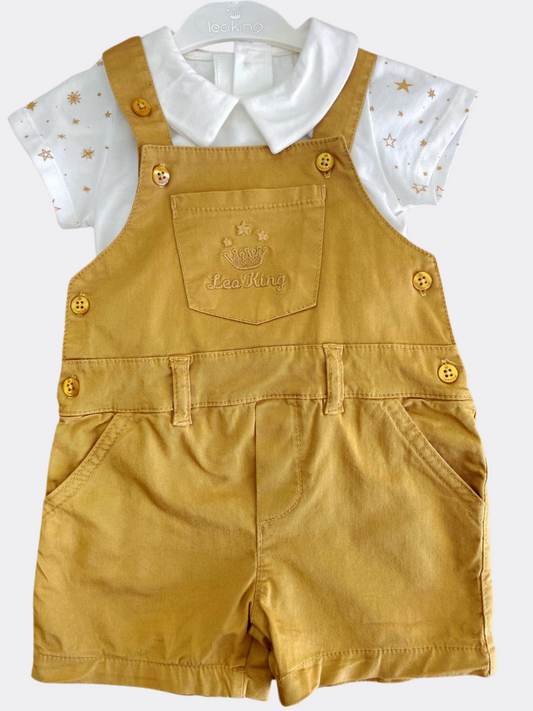 Mustard And White  Tennis Organic Cotton Salopette With Body