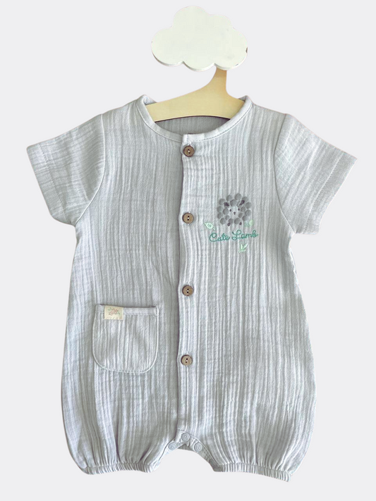 Grey Muslin Romper Cutie Lamb