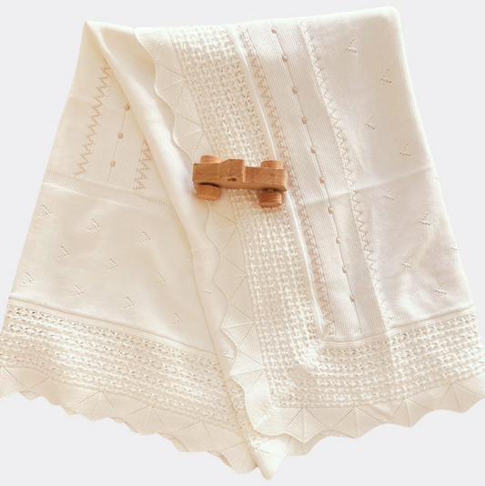 White And Beige Organic Cotton Blanket