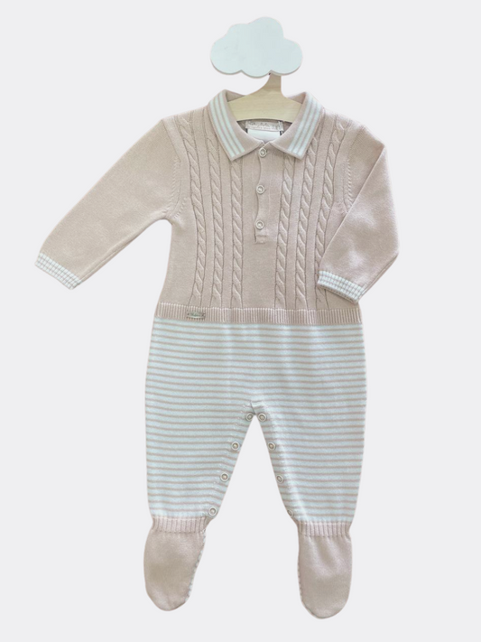 Beige And White Stripped Organic Cotton Overall