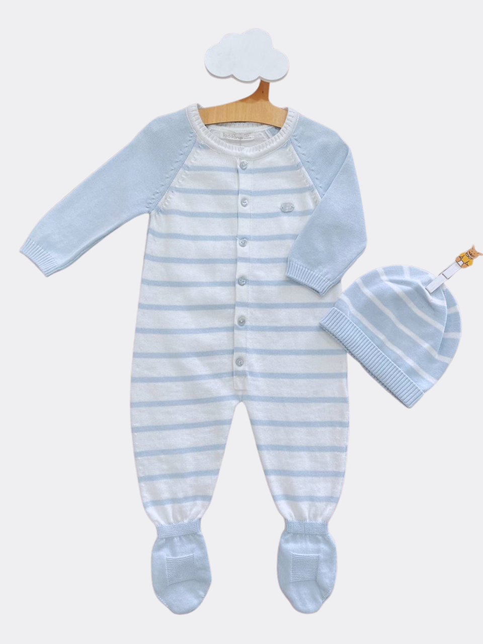 Blue And White Organic Cotton Overall With Hat