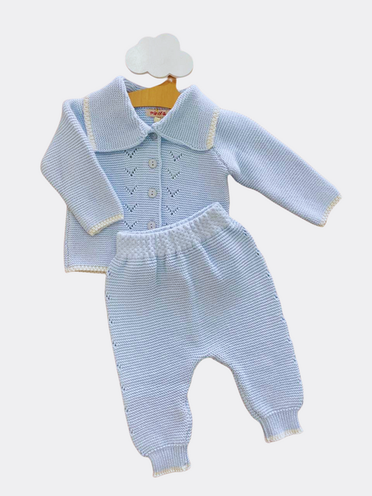 Blue and White Bib Soft Wool 2Pcs Set