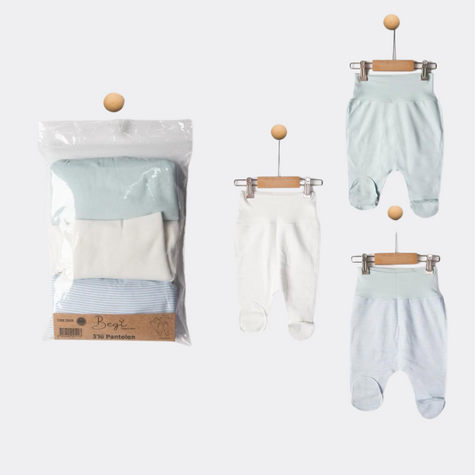 Blue Stripped Organic Cotton Footed Pants set of 3 pcs (Begi)