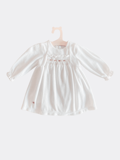White Velvet Embroidered Dress - La Farandole Paris