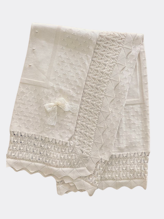 Beige Crochet Bow Organic Cotton Blanket