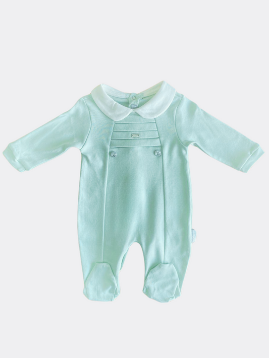 Light Mint Green And White Organic Cotton Overall