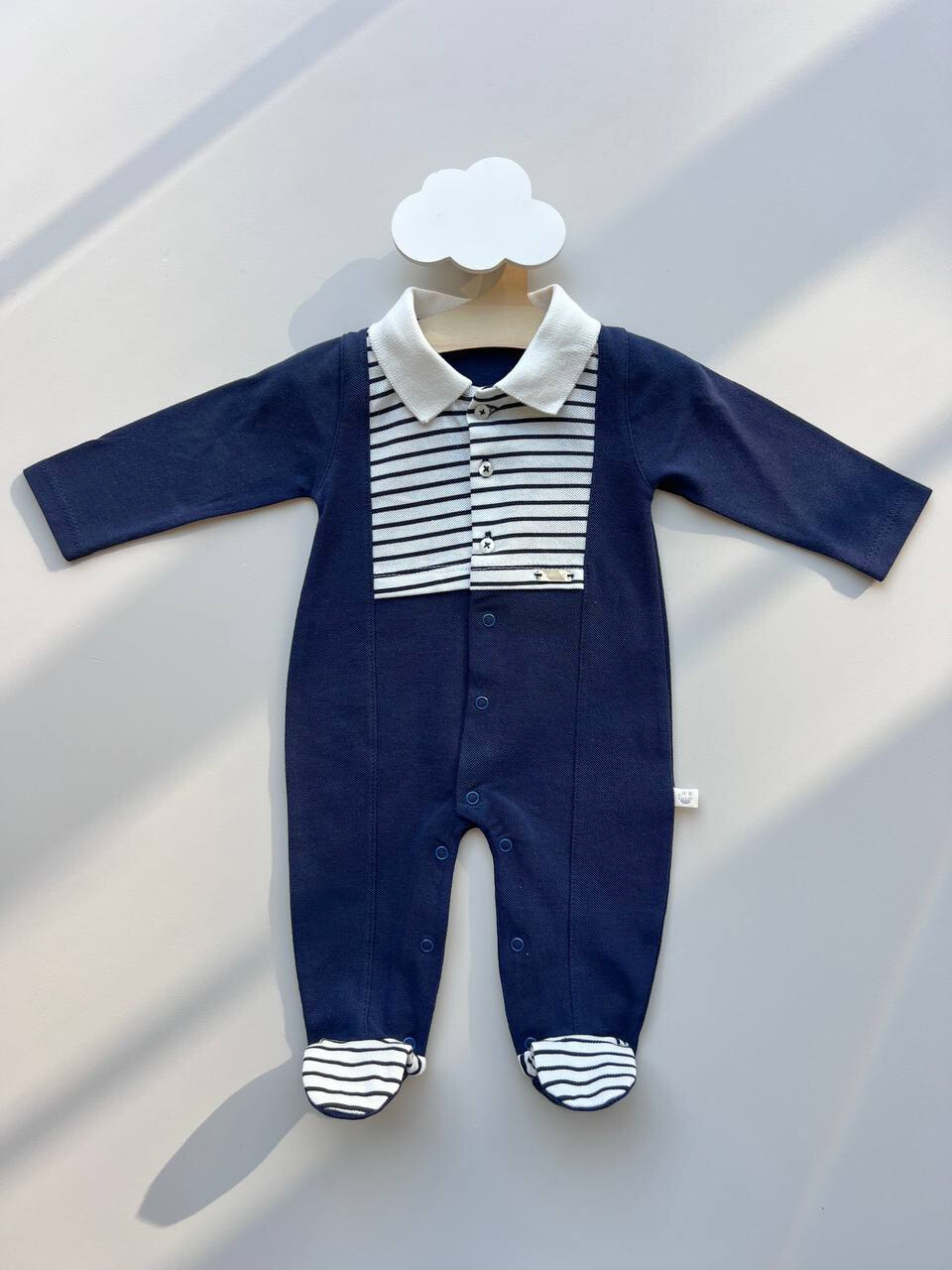 Navy Blue and White Polo Organic Cotton Overall