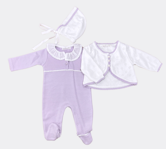 Purple Organic Cotton Overall 3 Pieces With Jacket And Hat