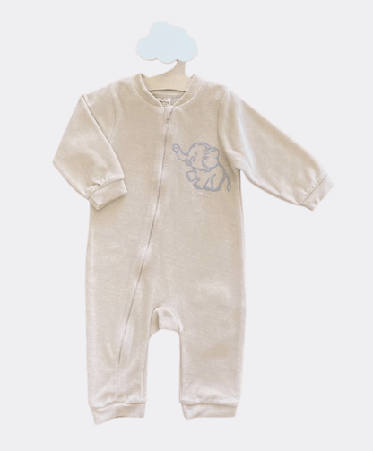 Beige Elephant Velvet Zip overall - La Farandole Paris