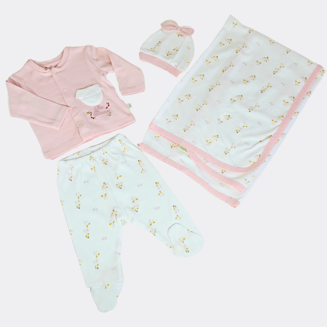 Pink/White Flowers Organic Cotton Set