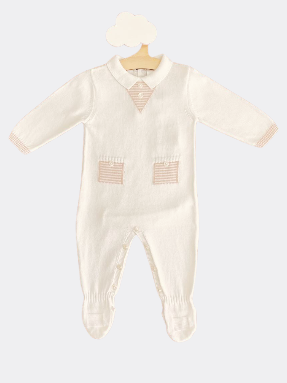 White And Beige Organic Cotton Polo Overall