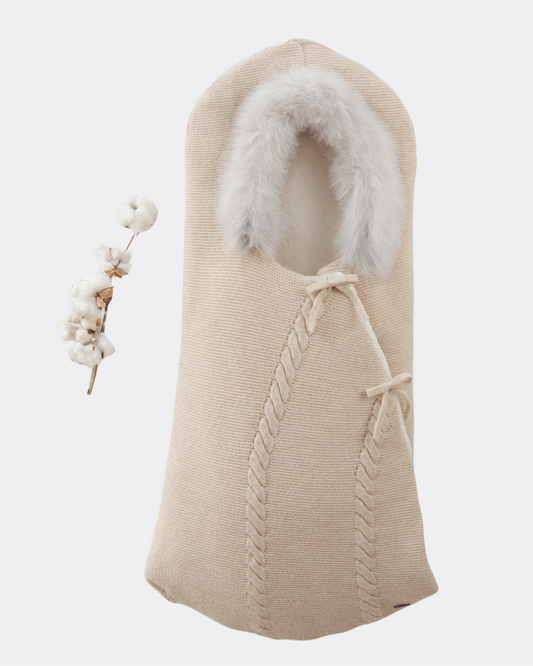 Beige Thick Wool Cache-Bebe Fur Inside