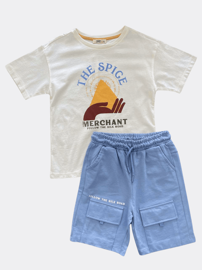 Beige / Blue Cotton Set - La Farandole Paris