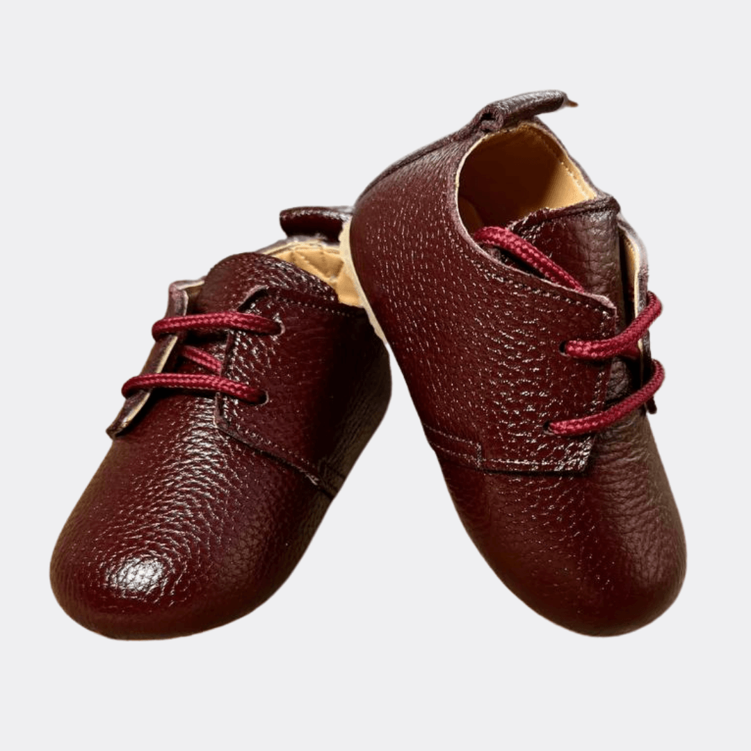 Burgundy Genuine Leather Baby Shoes - La Farandole Paris