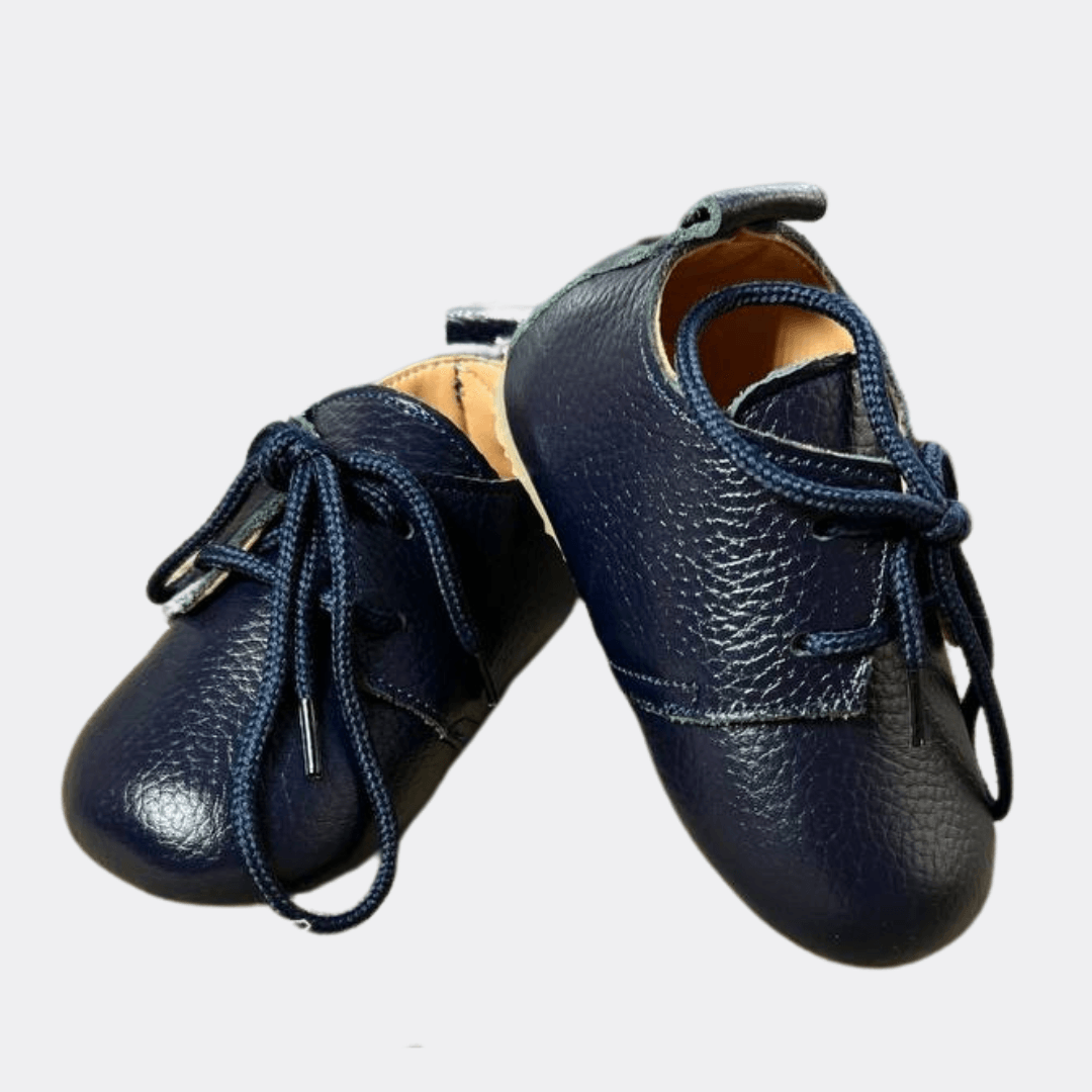 Navy Blue Genuine Leather Baby Shoes - La Farandole Paris