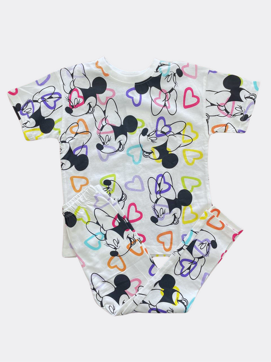 White/colors Minnie Hearts 2p Set Cotton