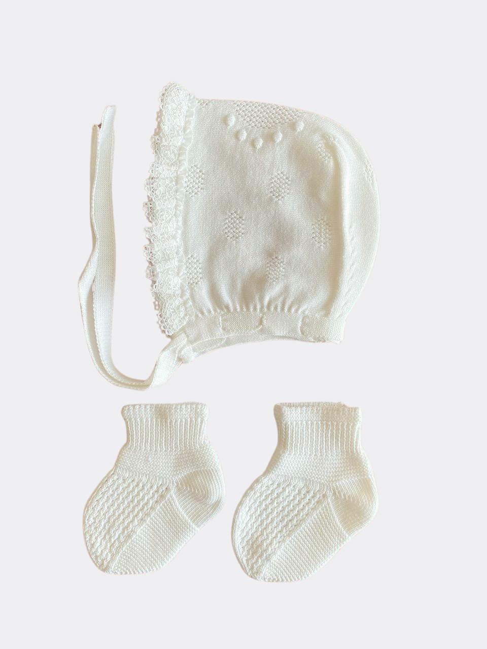 White Organic Cotton Hat And Socks for baby girl