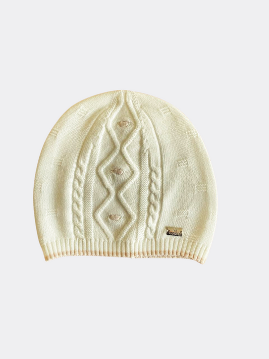 White Organic Cotton Hat With Beige Points