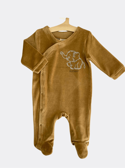 Mustard Elephant Organic Velvet Footed Overall - La Farandole Paris