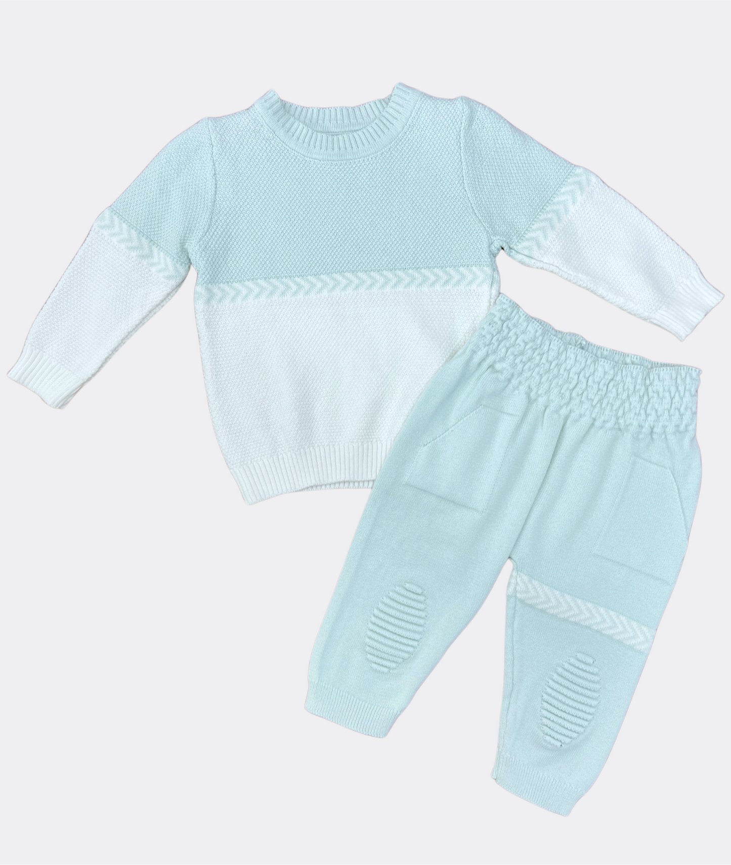 Baby blue And Off White Set 2 Pcs Blouse And Pant ( gubo)