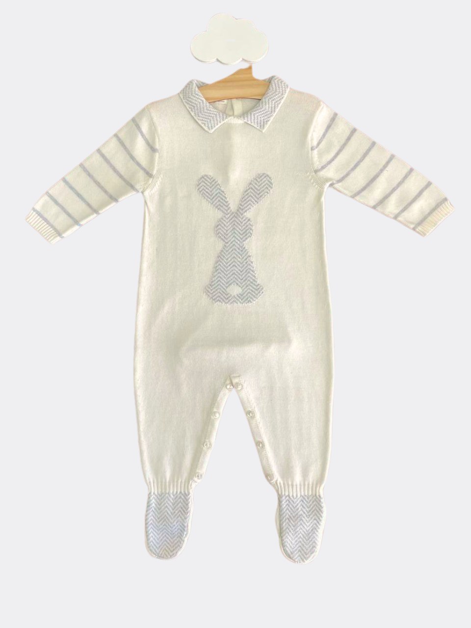 Off White / Gray Polo Rabbit Organic Cotton Overall Socks