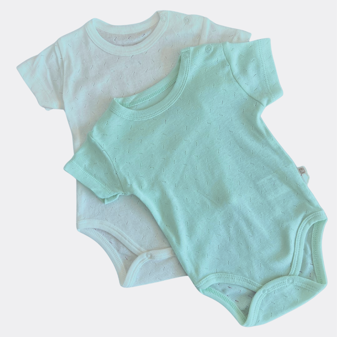 Mint Green And White Organic Cotton Bodies short sleeves  Pack of 2 Pcs