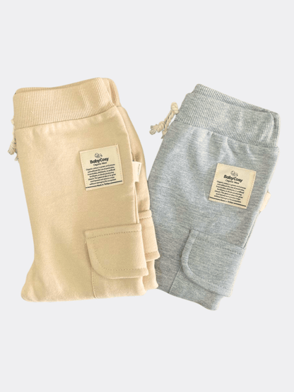 Beige Cargo Cotton Fleece Pants - La Farandole Paris