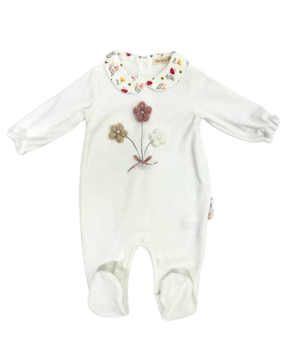 Flower Velvet Footed Overall