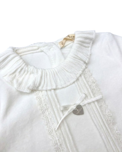 White Heart Velvet Footed Overall With Hat