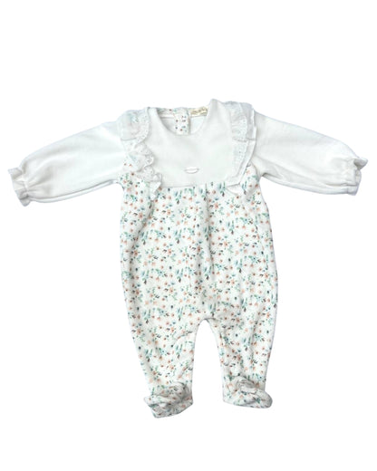 White & Flower Velvet Footed Overall