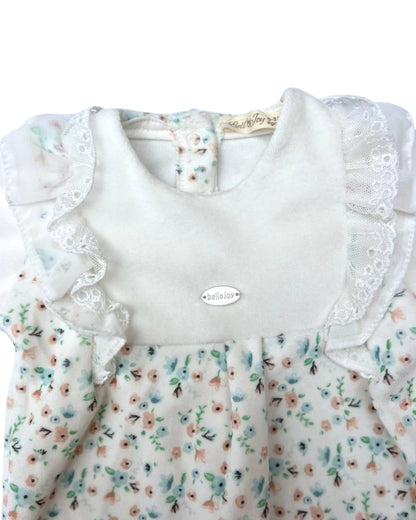White & Flower Velvet Footed Overall