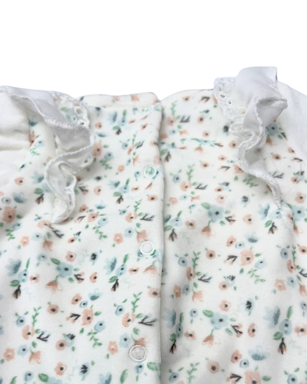 White & Flower Velvet Footed Overall