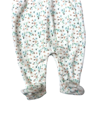 White & Flower Velvet Footed Overall