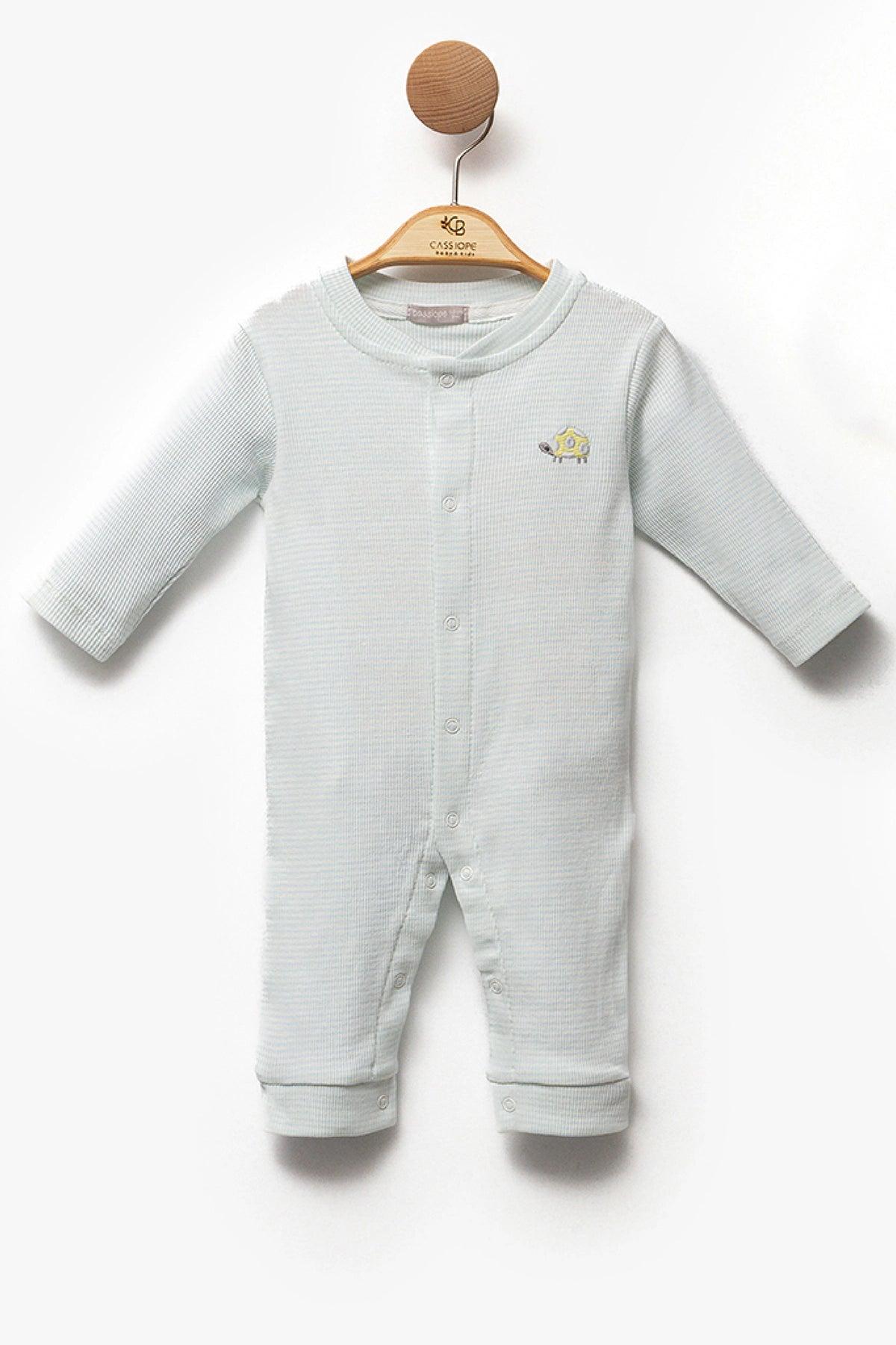 Aqua Stripped Cotton Ribbed Overall - La Farandole Paris