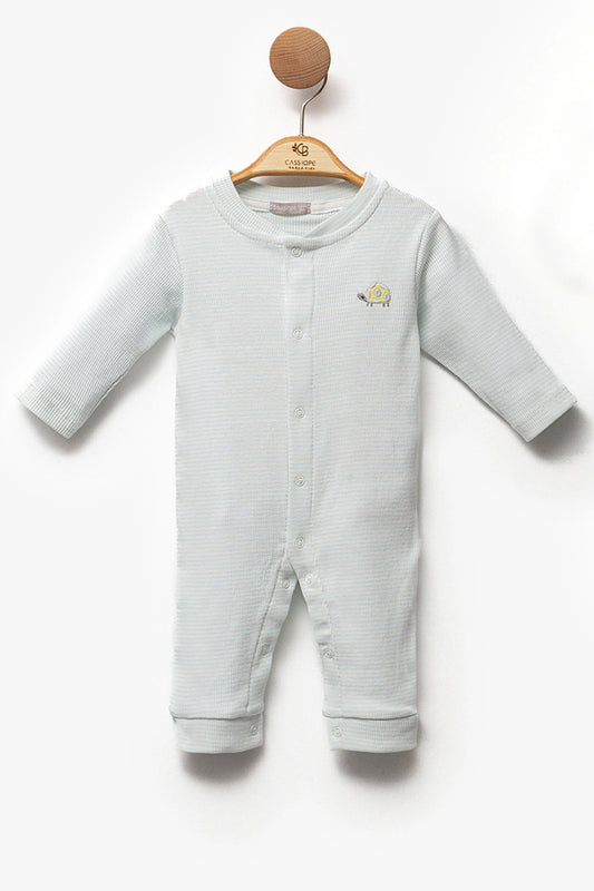 Aqua Stripped Cotton Ribbed Overall