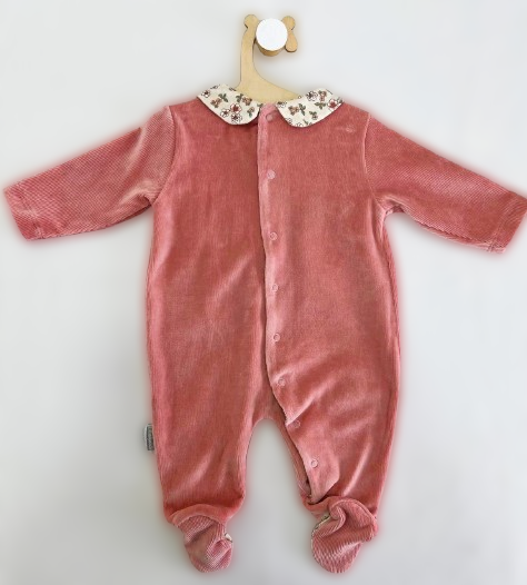 Pink And Beige Flower Velvet Overall