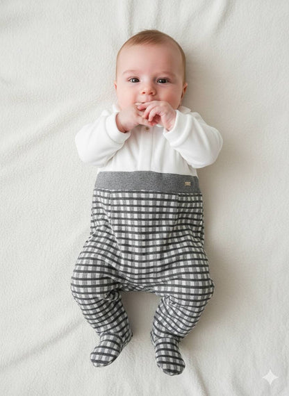 Gray & White Polo Velvet Footed Overall