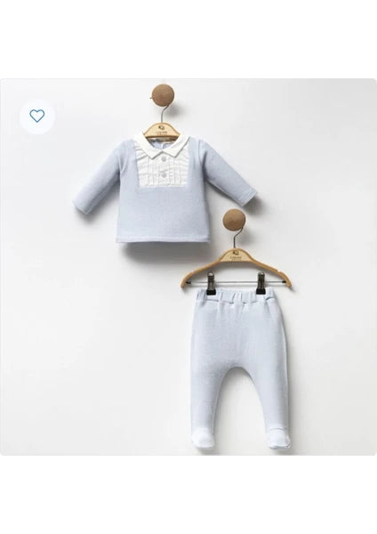 Light Blue and White Polo Velvet Footed 2pcs Set