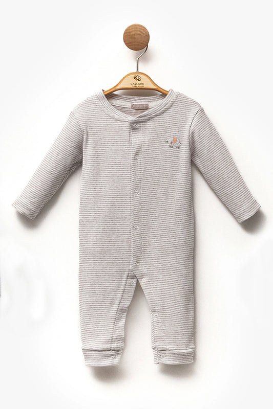 Grey Stripped Cotton Ribbed Overall