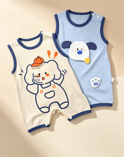 Animals Sleeveless Silky Cotton Romper