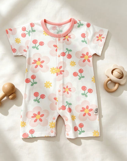 Flowers White Silky Cotton Romper