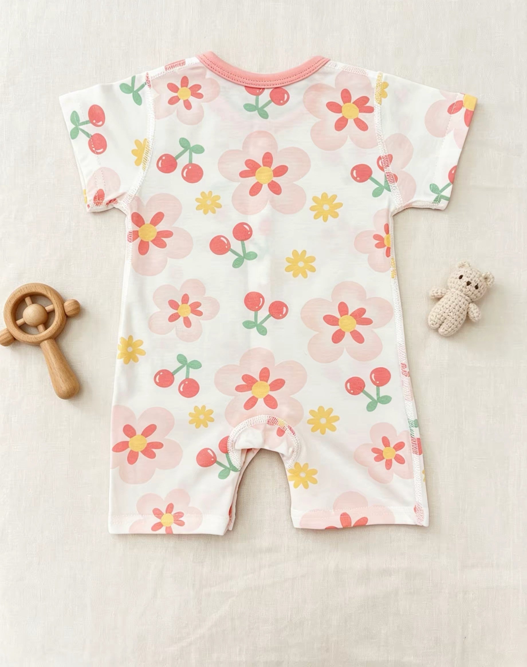 Flowers White Silky Cotton Romper