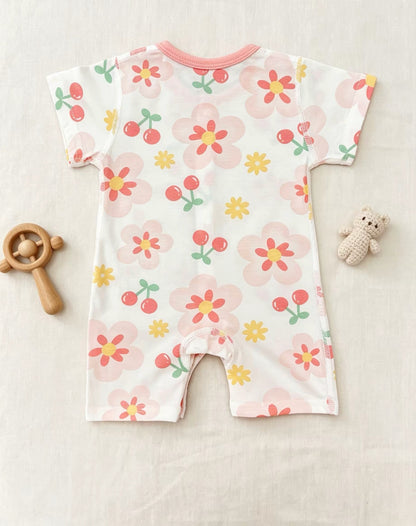 Flowers White Silky Cotton Romper
