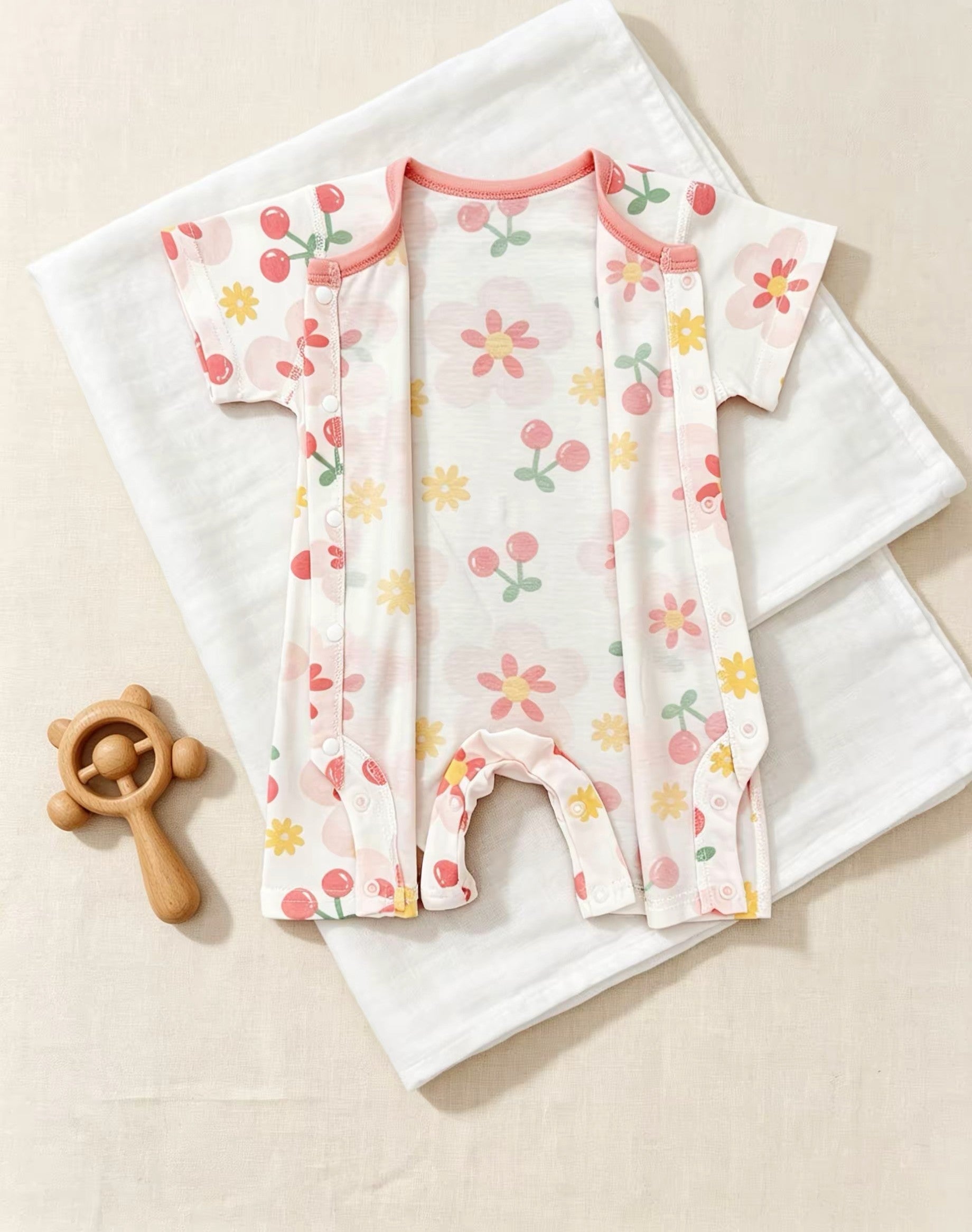 Flowers White Silky Cotton Romper