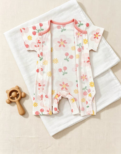 Flowers White Silky Cotton Romper