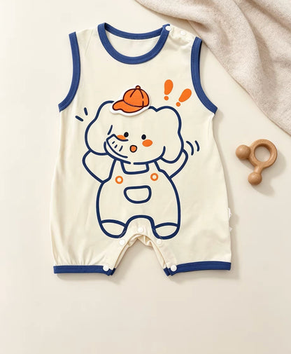 Animals Sleeveless Silky Cotton Romper