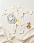 Light Beige Giraffe Cotton Overall With Bib 2 Pcs