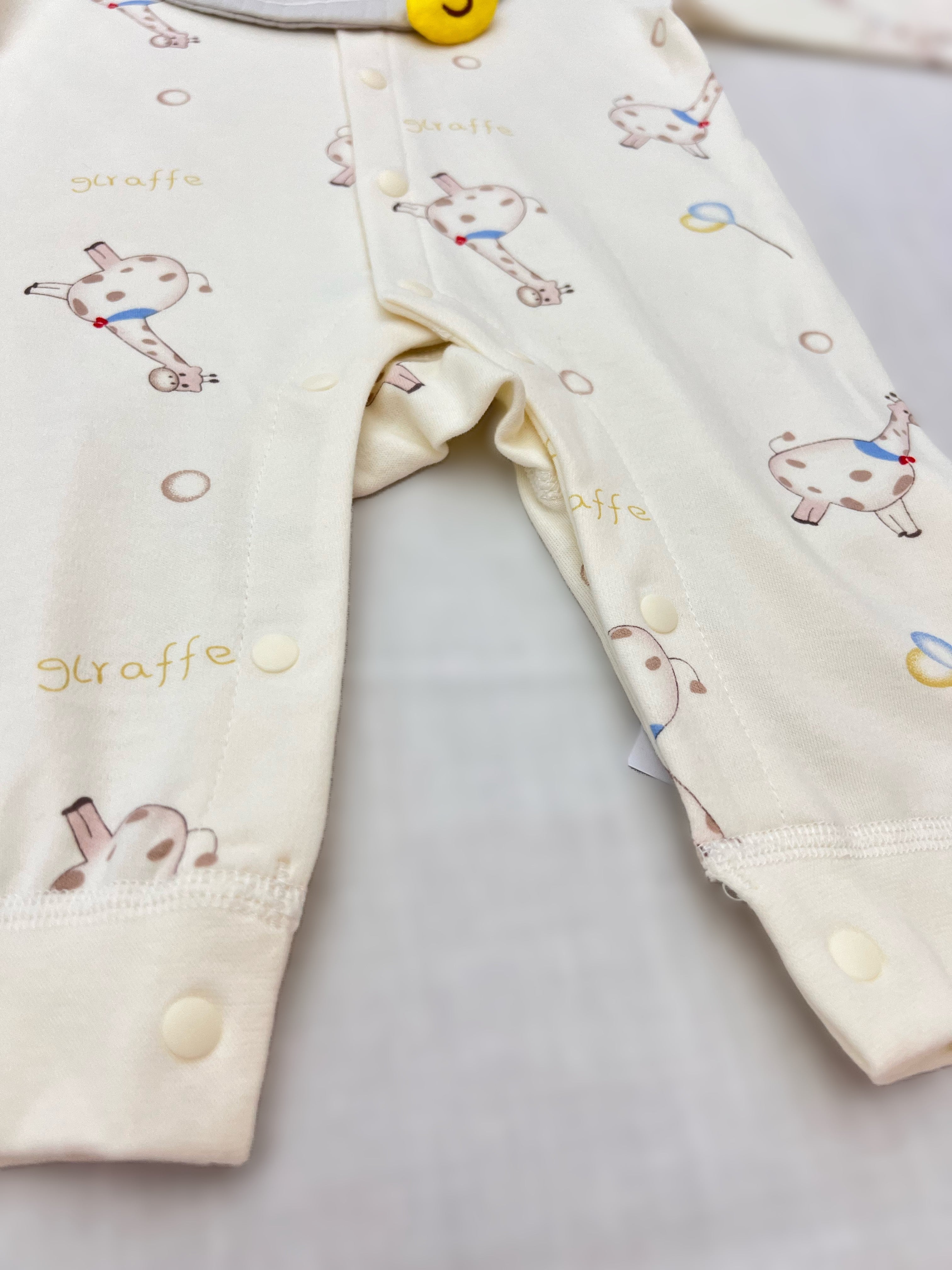 Light Beige Giraffe Cotton Overall With Bib 2 Pcs