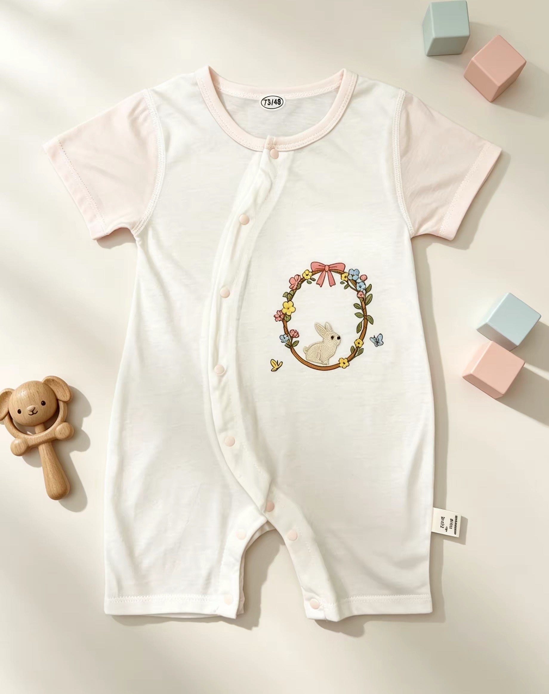 Flower White & Pink Silky Cotton Romper