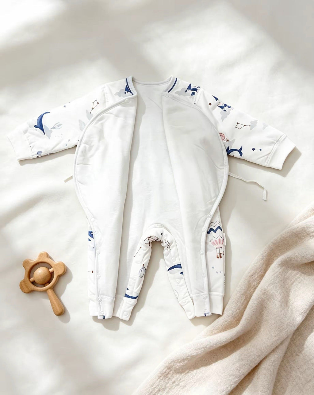Whale White Thick Cotton Overall